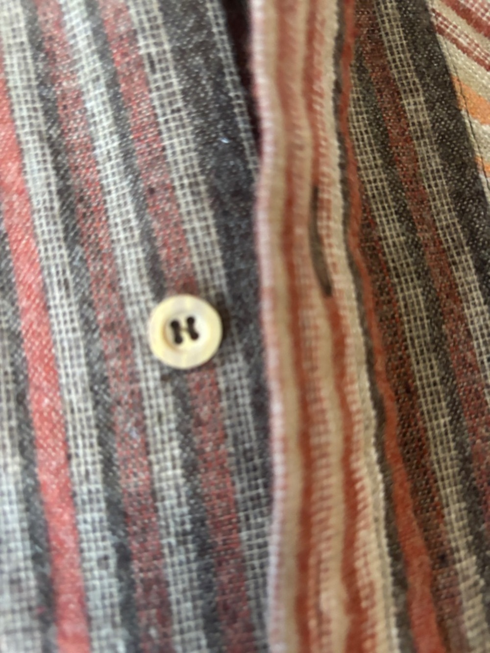 Men's Vertical Stripe Button-Down Shirt in Rust and Cream - Picture 3 of 3